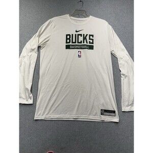 Nike NBA Authentics Milwaukee Bucks Dri-Fit Long Sleeve Shirt White XLT
